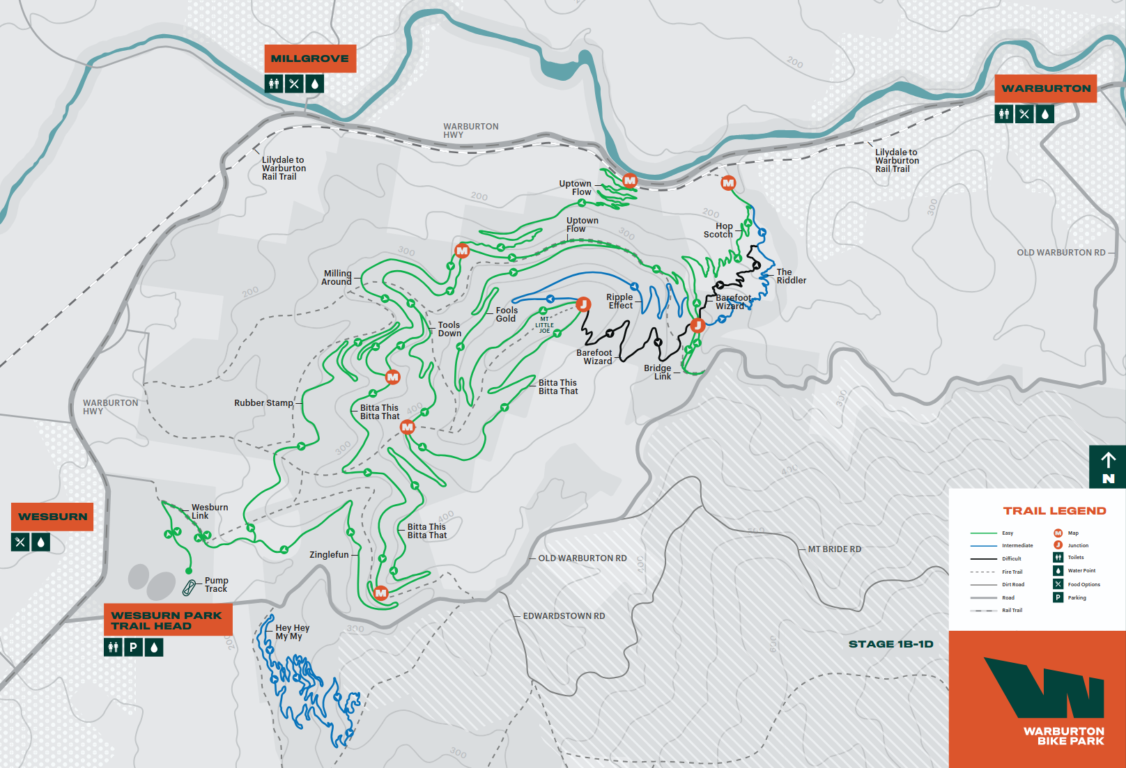 Map of Warburton Bike Park trails